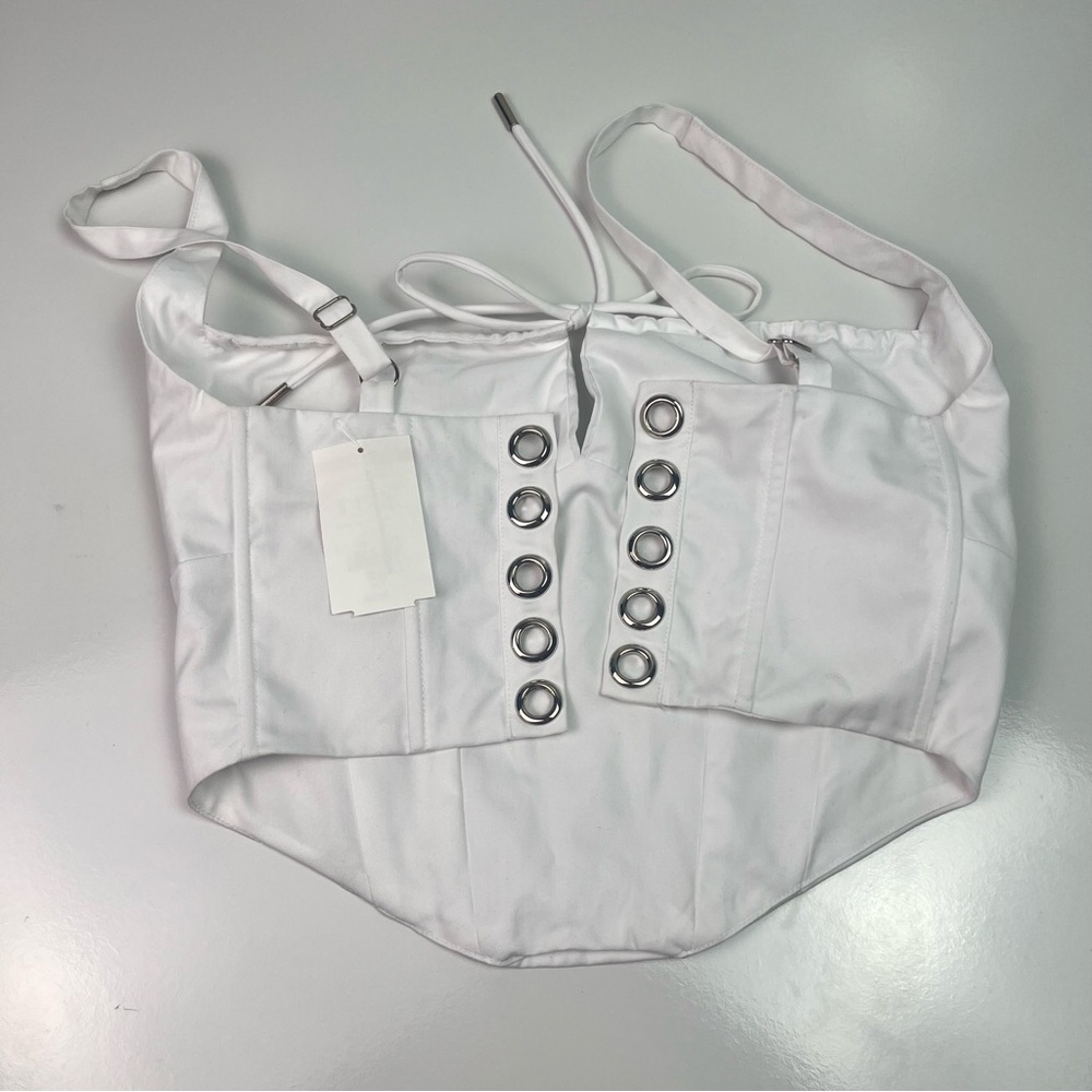 Naked Wardrobe Gathered Lace-up Back Bustier Top in white Sz Medium - Picture 5 of 7